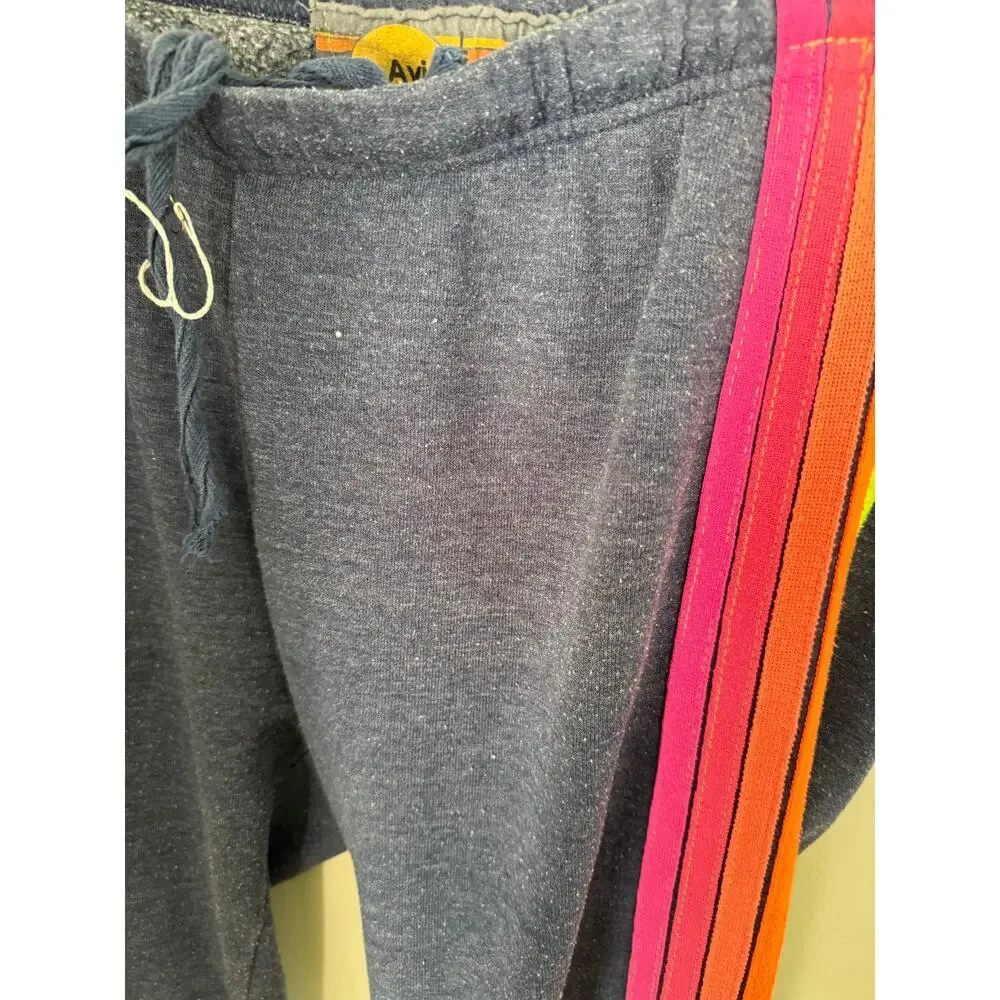 Aviator Nation | 5 Stripe Neon Rainbow Women’s Large Heather Dark Gray Joggers